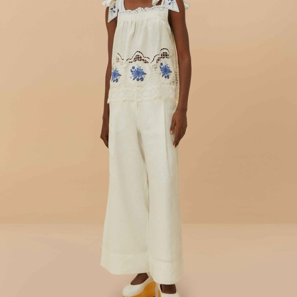 Farm Rio Embroidered Tie-Shoulder Eyelet Top – Size S - Picture 2 of 3